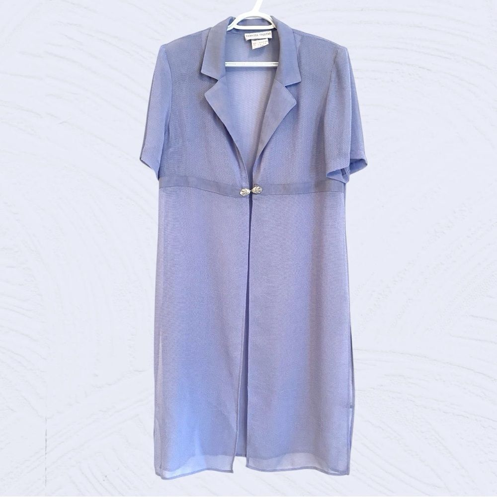 Vintage 90s periwinkle sheer midi open short sleeve blazer